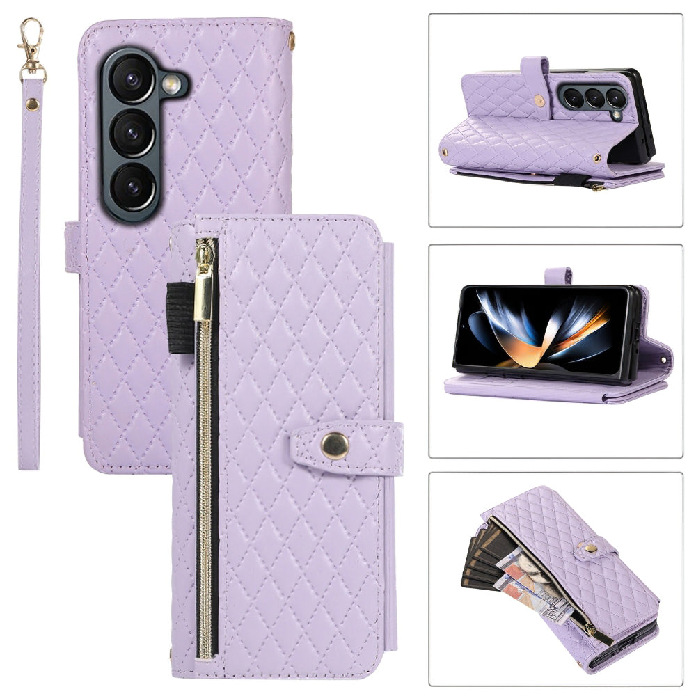 For Samsung Galaxy Z Fold5 5G PU Leather PC Phone Case Rhombus Pattern Imprinted Wallet Stand Cover with Straps For Samsung Galaxy Z Fold5 5G PU Leather PC Phone Case Rhombus Pattern Imprinted Wallet Stand Cover with Straps